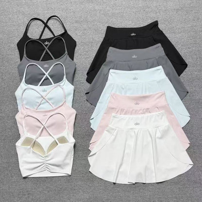 Crisscross Back Cami Top & Flowy Tennis Skort Set – Multiple Colors