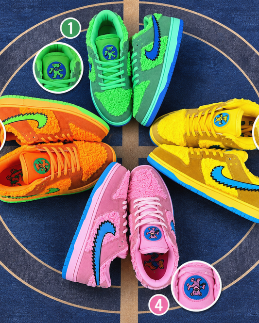 SB Dunk Low Grateful Dead Dancing Bears Inspired Fuzzy Sneakers – Multicolor Collection