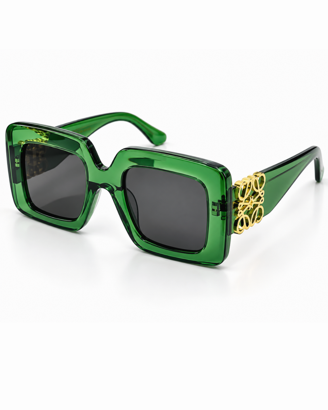 Emerald Green Oversized Square Sunglasses with Gold Accent