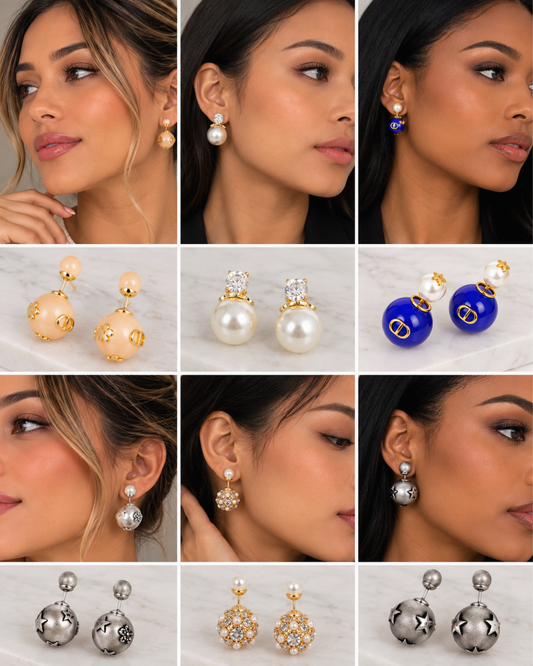 Women's Double Ball Pearl & Crystal Statement Earrings – Multiple Styles & Colors