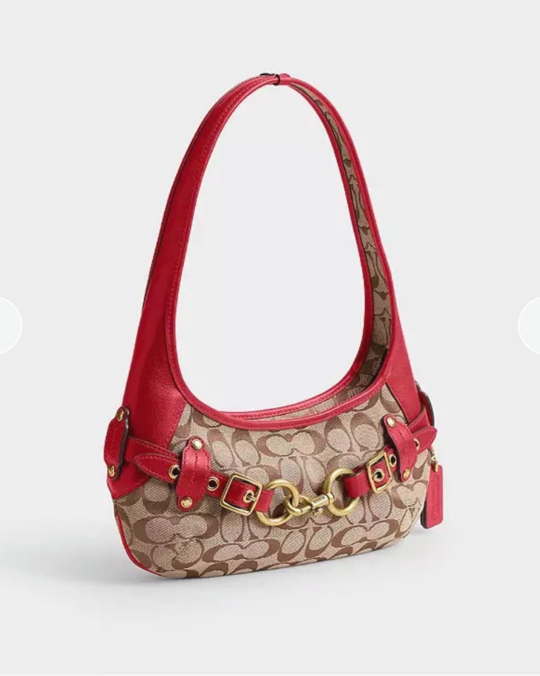 Jacquard Red Leather Shoulder Bag – Gold Hardware Hobo Handbag