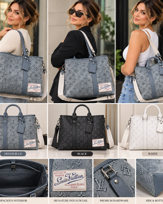 Monogram Tote Bag – Denim Blue, Black & White