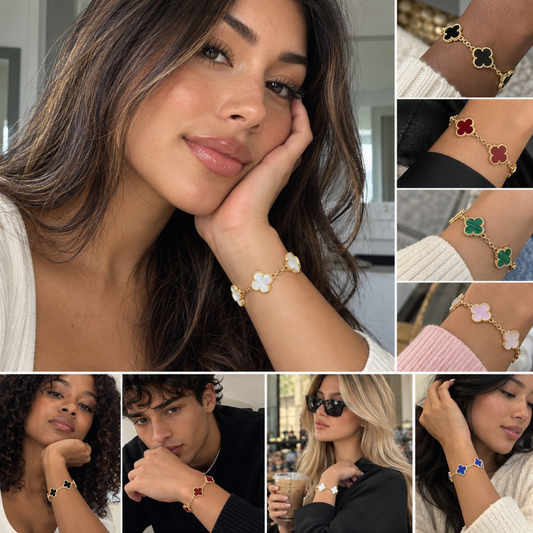 Multi-Color Four-Leaf Clover Station Chain Bracelet