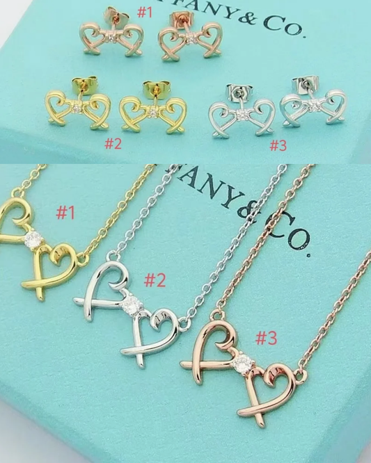 Double Heart Jewelry Collection – Necklace & Stud Earrings | 3 Colors