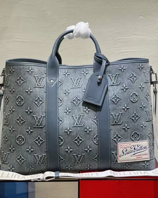 Embossed Denim Monogram Tote