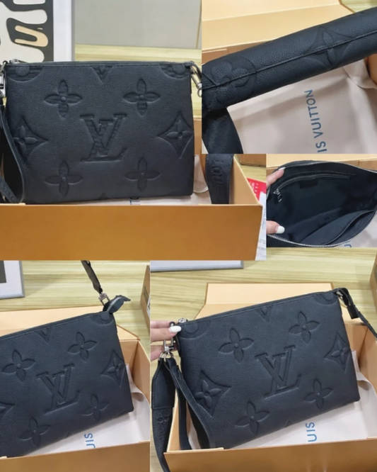 Black Embossed Monogram Crossbody Bag – Adjustable Strap