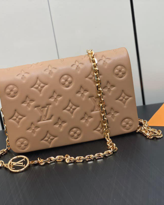 Nude Embossed Monogram Chain Shoulder Bag – Gold-Tone Hardware