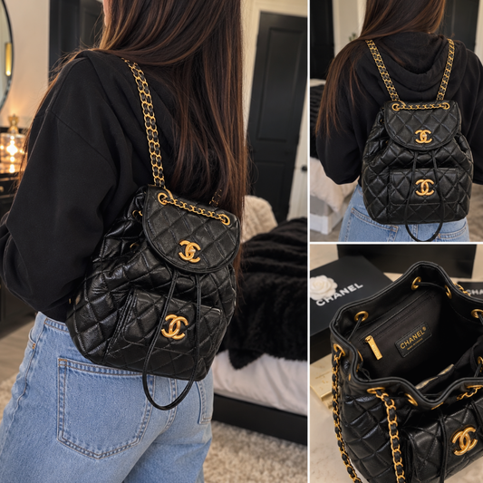 Quilted Chain Strap Mini Backpack – Black