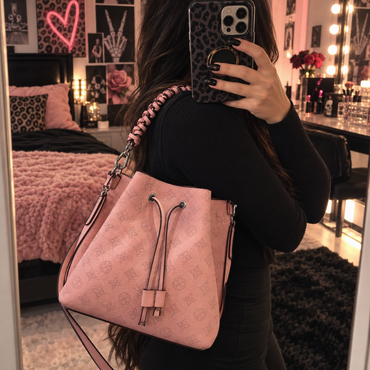 Braided Handle Drawstring Bucket Bag