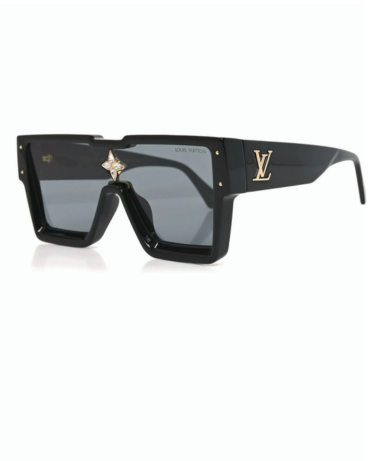 Oversized Flat Top Square Sunglasses – Black Frame with Gold Accents