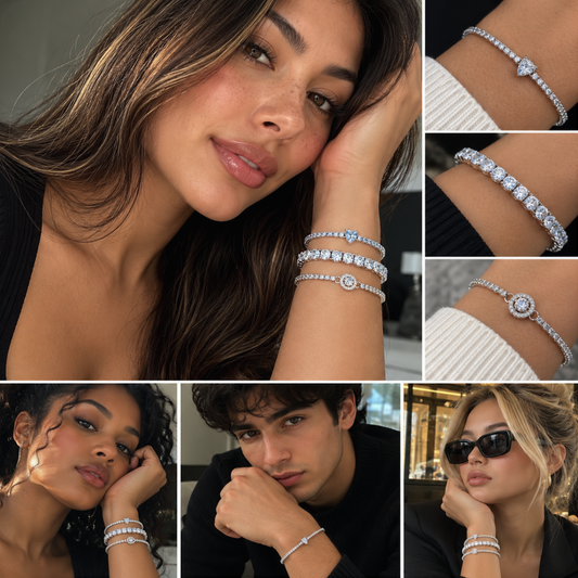 Silver-Tone Crystal Tennis Bracelet – Classic, Heart & Halo Styles