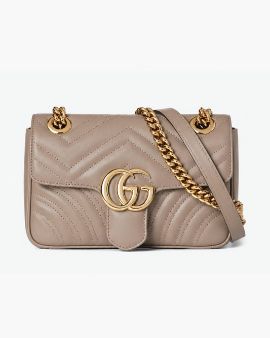 Taupe Chevron Quilted Shoulder Bag
