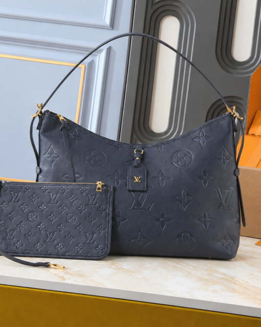 Black Embossed Monogram Hobo Shoulder Bag – Matching Pouch Included