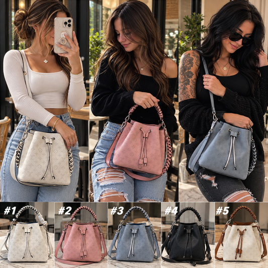 Braided Handle Drawstring Bucket Bag
