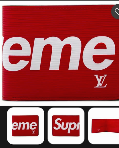 Red Epi Leather Bifold Wallet – White Logo Print