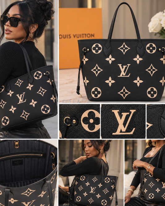 Black & Cream Oversized Monogram Tote Bag