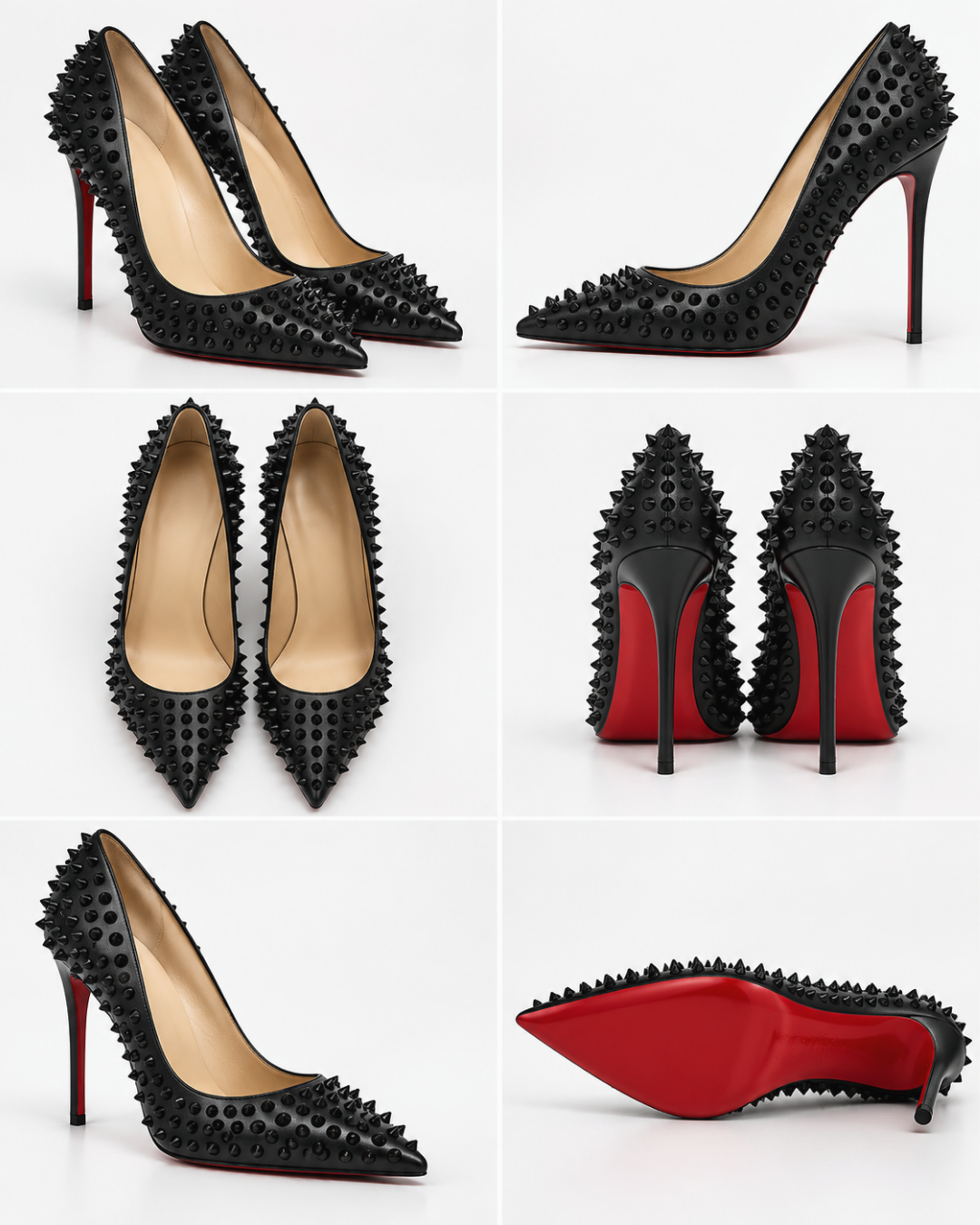 Black Spiked Studded Pointed Toe Stiletto Pumps