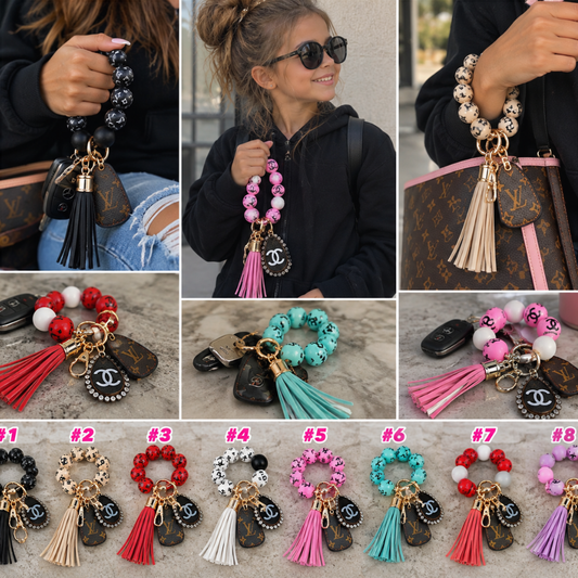 Beaded Wristlet Keychain with Tassel & Charm