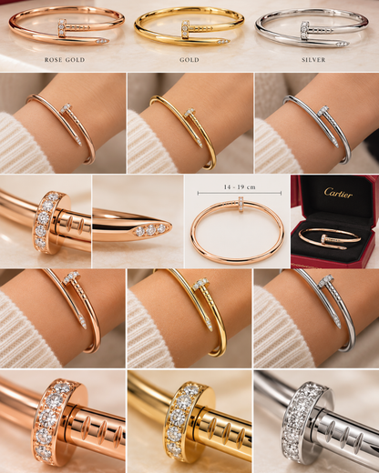 Diamond Accent Nail Cuff Bangle Bracelet – Gold, Silver & Rose Gold