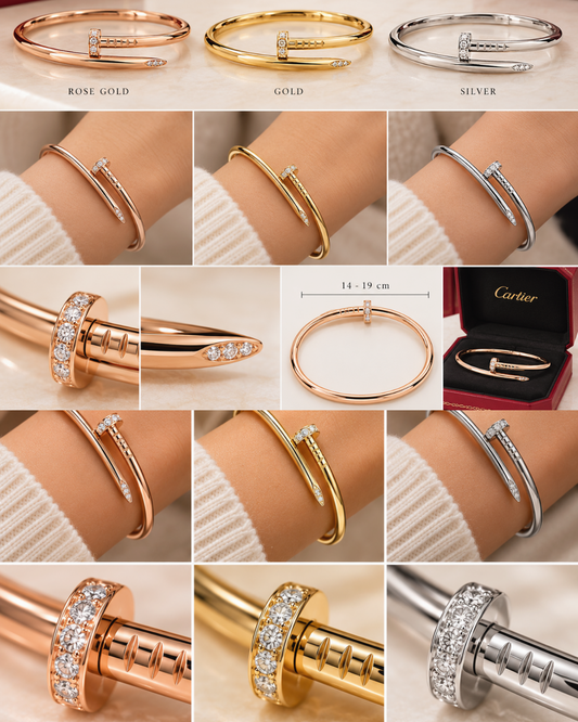 Diamond Accent Nail Cuff Bangle Bracelet – Gold, Silver & Rose Gold