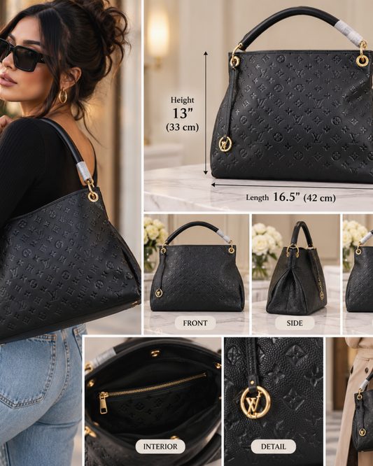 Black Embossed Monogram Hobo Handbag – Gold-Tone Hardware