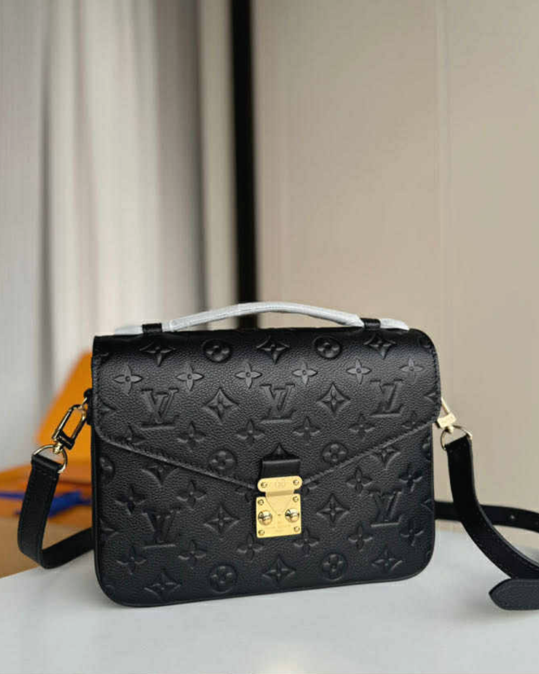 Black Embossed Monogram Top Handle Crossbody Bag – Gold-Tone Lock