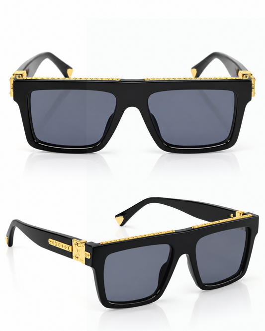 Luxury Square Frame Sunglasses – Black & Gold Statement Shades