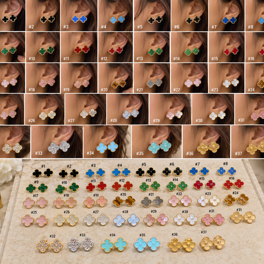 Four-Leaf Clover Stud Earrings – Multiple Colors & Finishes