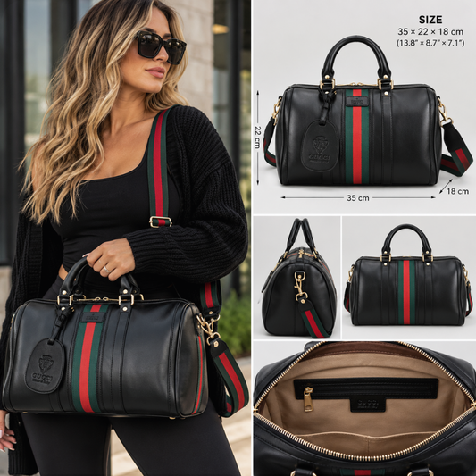 Classic Web Stripe Barrel Satchel Handbag