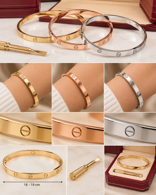 Screw Motif Bangle Bracelet – Gold, Silver & Rose Gold