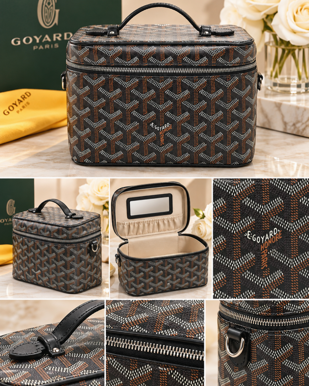 Monogram Vanity Case – Brown & Black Travel Makeup Organizer