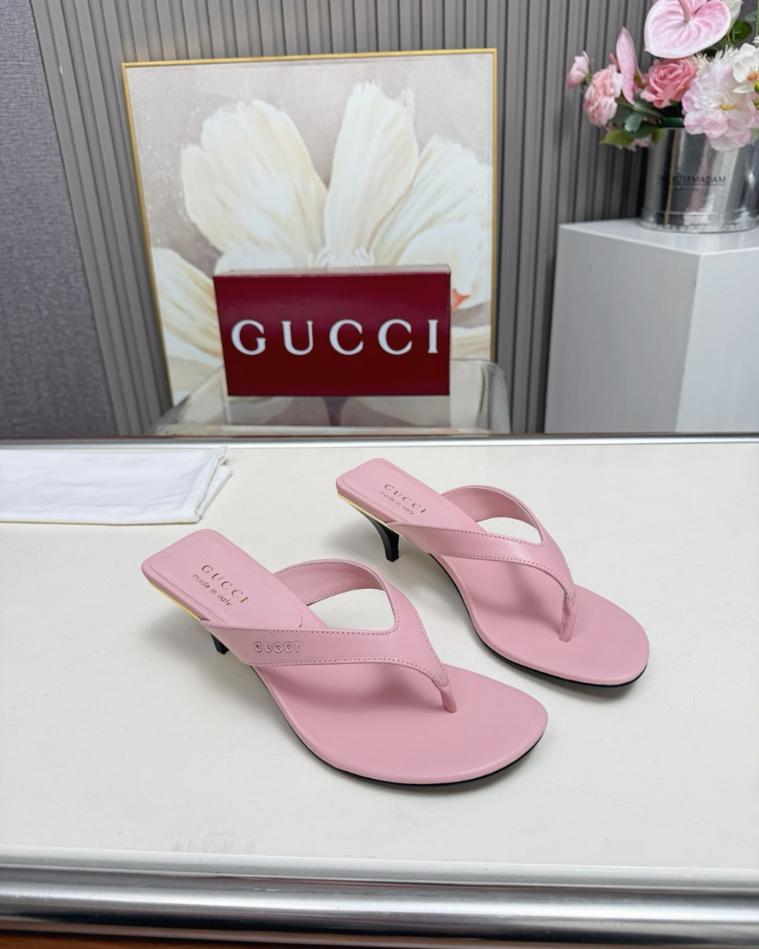 Thong Sandals with Kitten Heels