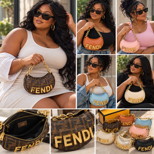 Mini Crescent Shoulder Bag with Gold Letter Hardware