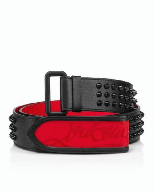 Black Studded Leather-Look Belt – Red Interior & Black Buckle