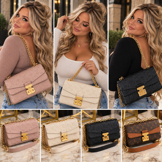 Luxe Embossed Monogram Chain Shoulder Bag