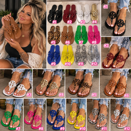Signature Emblem Thong Sandals – Multiple Colors