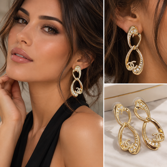 Gold Interlocking Crystal Drop Earrings