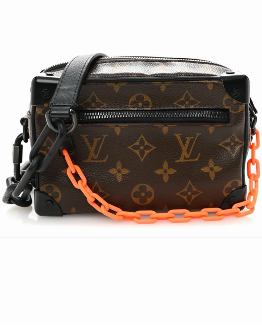 Brown Monogram Mini Trunk Crossbody Bag with Orange Chain