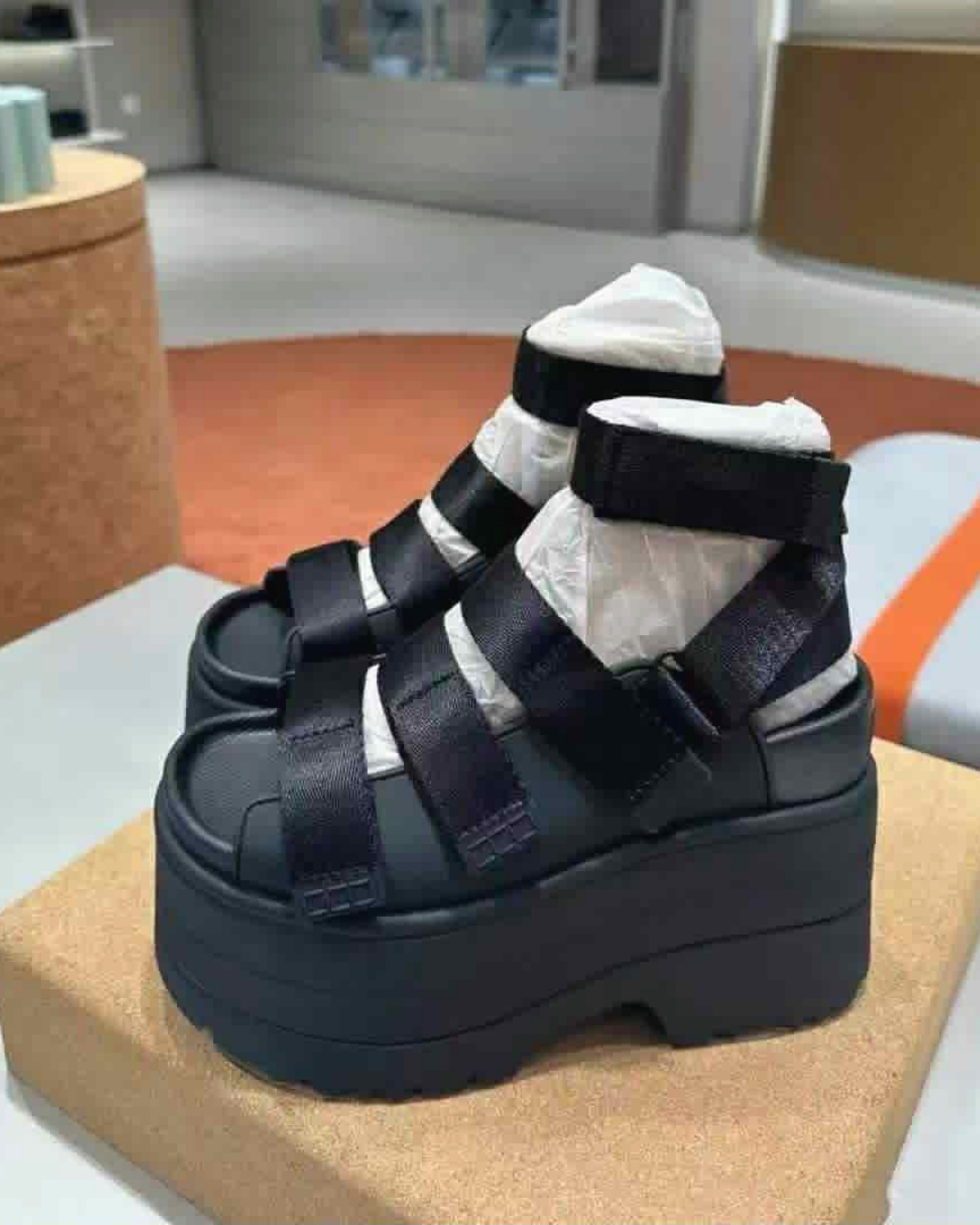 Black Chunky Platform Gladiator Sandals – Adjustable Strappy Wedge