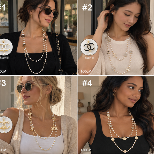 Long Layered Pearl & Charm Station Necklace – 4 Styles