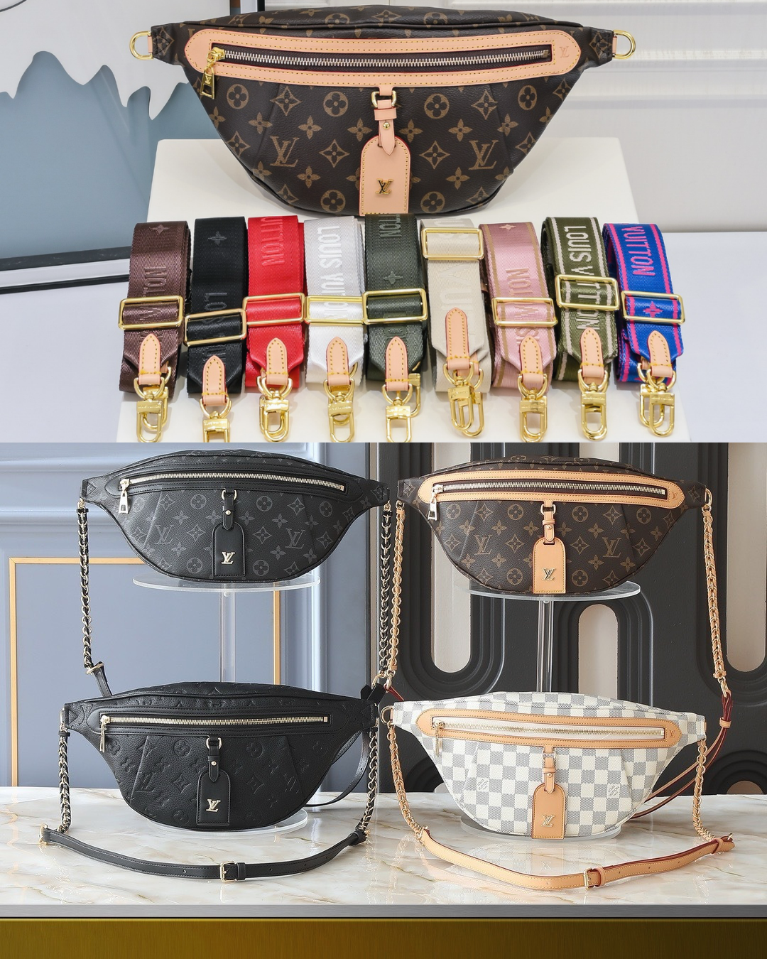 Monogram Crescent Belt Bag with Chain Strap – Multiple Colors