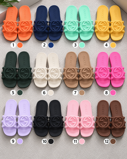 Women's Flat Slide Sandals | Double G Inspired Designer Slides | 12 Colors | Sizes 6–11