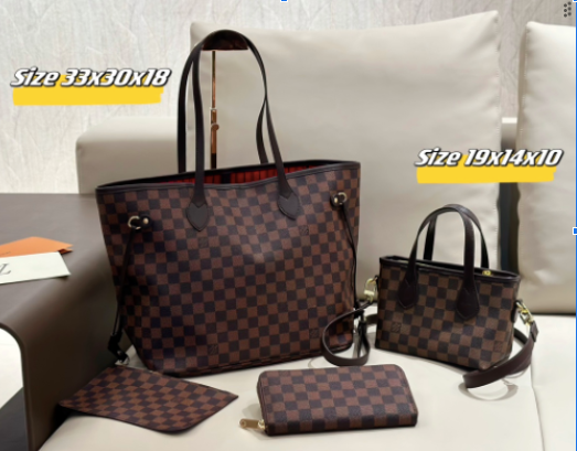 Lv Damier Brown Neverfull MM 3pcs sets