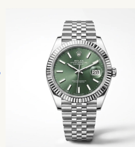 Stainless Steel Watch with Green Dial, Fluted Bezel and Date Display