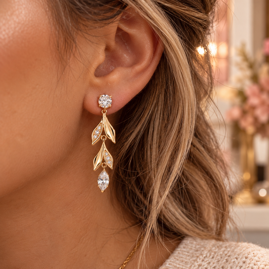 Golden Willow Crystal Drop Earrings