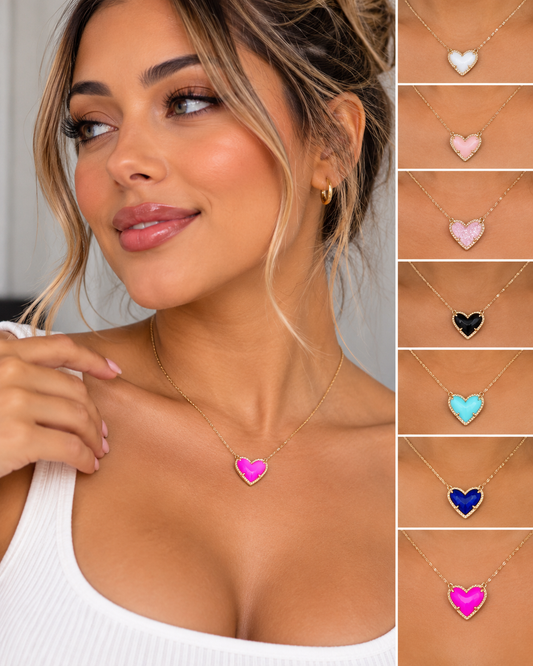 Women's Colorful Heart & Oval Gemstone Pendant Necklaces – Multiple Styles & Colors