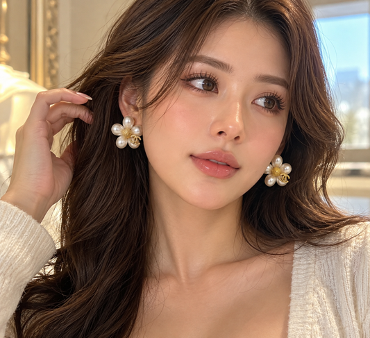 Camellia Pearl Flower Stud Earrings