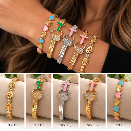 Colorful Heart & Sparkling Lock Bangle Bracelets – 5 Styles