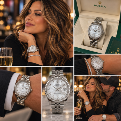 Stainless Steel Mother-of-Pearl Dial Watch with Crystal Bezel