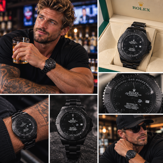 All-Black Stainless Steel Dive Watch with Rotating Bezel and Date Display